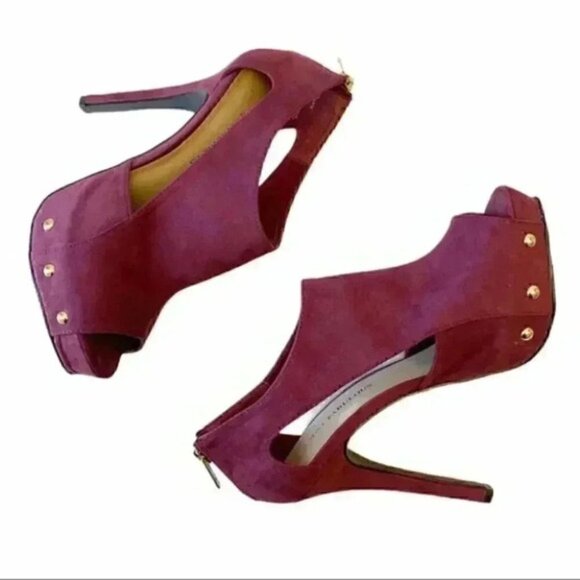 JustFab Faux Suede Peep Toe Platform High Heels Burgundy Bordeaux Size 7.5 - Picture 15 of 16